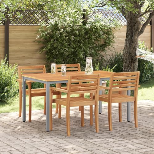 EMYRLXQW Outdoor Tisch Gartentisch 150x90x75cm Akazienholz massiv und Metall von EMYRLXQW