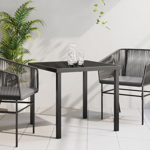 EMYRLXQW Outdoor Tisch Gartentisch Schwarz 80x80x73cm gehärtetes Glas von EMYRLXQW