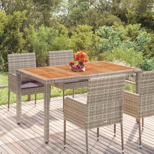 EMYRLXQW Outdoor Tisch Gartentisch mit Holzplatte grau 150x90x75cm Polyrattan von EMYRLXQW