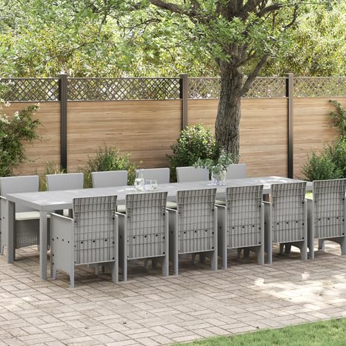 EMYRLXQW Outdoor-Tische - 13-teiliges Garten-Ess-Set mit Kissen, hellgrau, Polyrattan EMYRLXQW Outdoor-Tische - 13-teiliges Garten-Ess-Set mit Kissen, hellgrau, Polyrattan von EMYRLXQW