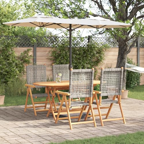 EMYRLXQW Outdoor Tische - 5-teiliges Garten-Essgruppe in grau aus massivem Akazienholz und Polyrattan von EMYRLXQW