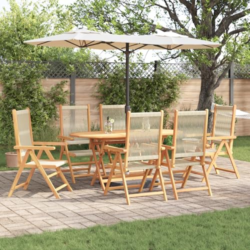 EMYRLXQW Outdoor Tische - 7-teiliges Garten-Essgruppe in Beige mit massivem Akazienholz und Polyrattan EMYRLXQW Outdoor Tische - 7-teiliges Garten-Essgruppe in Beige mit massivem Akazienholz und Polyrattan von EMYRLXQW