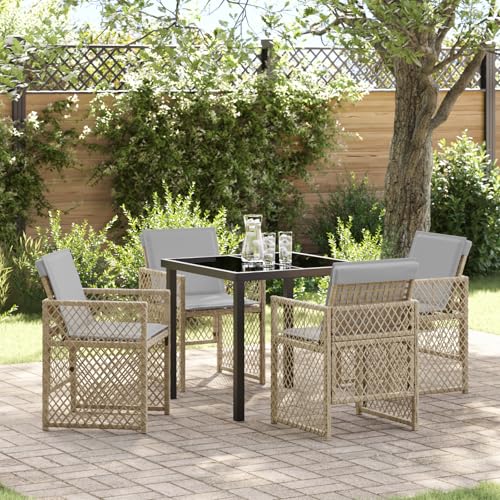EMYRLXQW Outdoor-Tische für den Außenbereich, 5-teiliges Garten-Ess-Set mit Kissen, Beige, Polyrattan von EMYRLXQW
