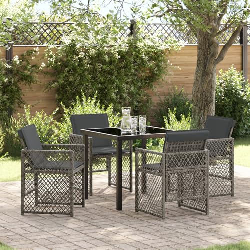 EMYRLXQW Outdoor-Tische für den Außenbereich, 5-teiliges Garten-Ess-Set mit Kissen, Polyrattan, Grau von EMYRLXQW