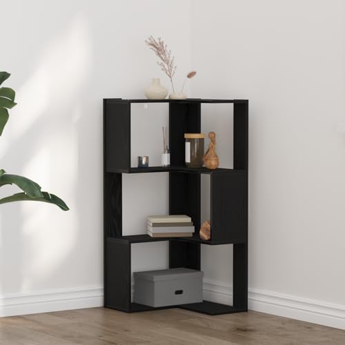 EMYRLXQW Regal, Bücherregale und Standregale, Eck-Bücherregal, 3-stöckig, schwarze Eiche, 50 x 50 x 102 cm, Holzwerkstoff von EMYRLXQW