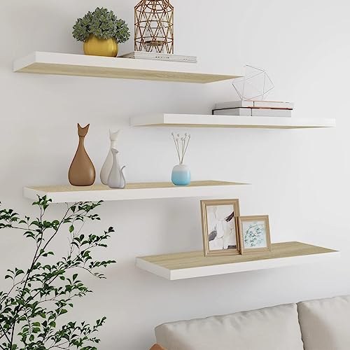 EMYRLXQW Regal, Wandregale und Ledges-Wandregale, 4 Stück, Eiche und Weiß, 80 x 23,5 x 3,8 cm, MDF EMYRLXQW Regal, Wandregale und Ledges-Wandregale, 4 Stück, Eiche und Weiß, 80 x 23,5 x 3,8 cm, MDF von EMYRLXQW