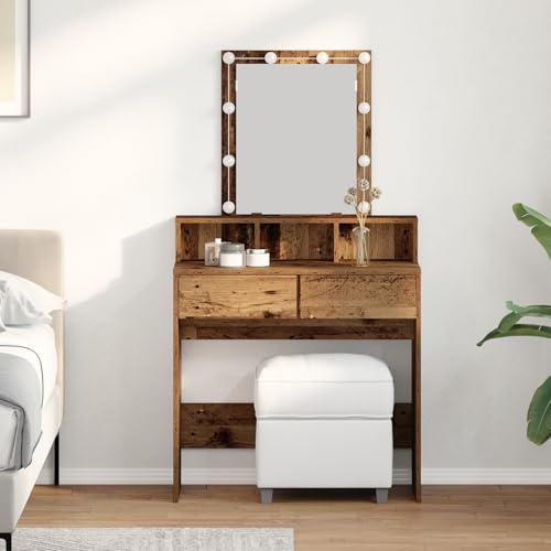 EMYRLXQW Schminktisch mit Spiegel und LED-Lichtern, Altholz von EMYRLXQW