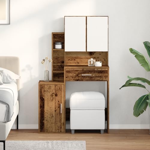 EMYRLXQW Schminktisch mit Spiegel und LED-Lichtern, Altholz von EMYRLXQW