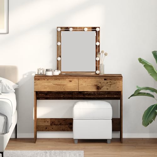 EMYRLXQW Schminktisch mit Spiegel und LED-Lichtern, Altholz von EMYRLXQW