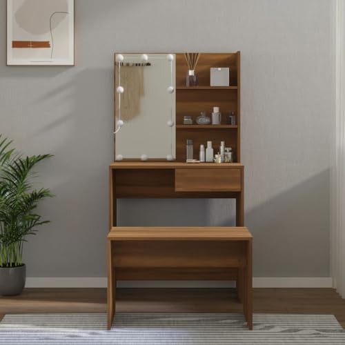 EMYRLXQW Schränke und Aufbewahrung, Waschtische, Schlafzimmer-Schminktisch-Set mit LED, braunes Eichenholz EMYRLXQW Schränke und Aufbewahrung, Waschtische, Schlafzimmer-Schminktisch-Set mit LED, braunes Eichenholz von EMYRLXQW