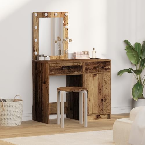 EMYRLXQW Schränke & Aufbewahrung, Waschtische, Schlafzimmer-Schminktische, 2-teiliges Schminktisch-Set mit LED in Altholz-Finish EMYRLXQW Schränke & Aufbewahrung, Waschtische, Schlafzimmer-Schminktische, 2-teiliges Schminktisch-Set mit LED in Altholz-Finish von EMYRLXQW