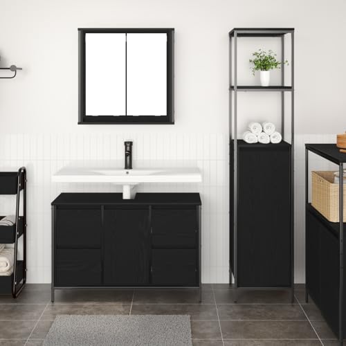 EMYRLXQW Schränke und Aufbewahrung, Waschtischunterschrank, Badezimmermöbel-Set, 2er-Set, schwarze Eiche, Holzwerkstoff von EMYRLXQW