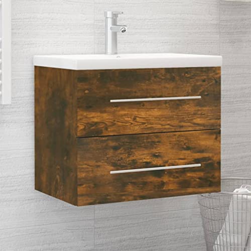 EMYRLXQW Schränke und Aufbewahrung, Waschtischunterschrank, Waschbeckenunterschrank mit eingebautem Waschbecken, Raucheiche, Holzwerkstoff von EMYRLXQW