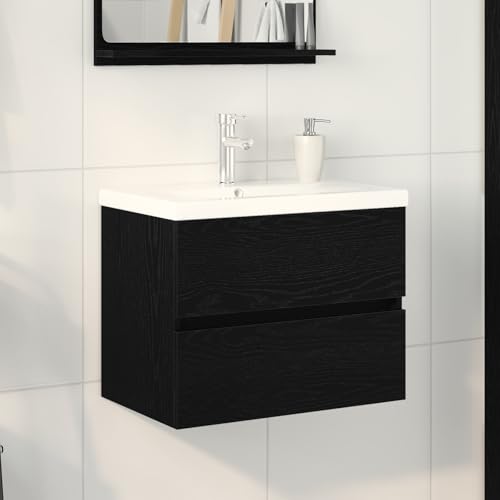 EMYRLXQW Schränke und Aufbewahrung, Waschtischunterschrank, Waschbeckenunterschrank mit integriertem Waschbecken, schwarze Eiche, Holzwerkstoff von EMYRLXQW