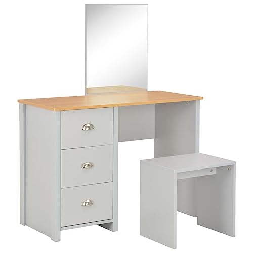 EMYRLXQW Schränke & Aufbewahrungs-Waschtisch-Schminktisch mit Spiegel und Hocker, Grau, 104 x 45 x 131 cm von EMYRLXQW