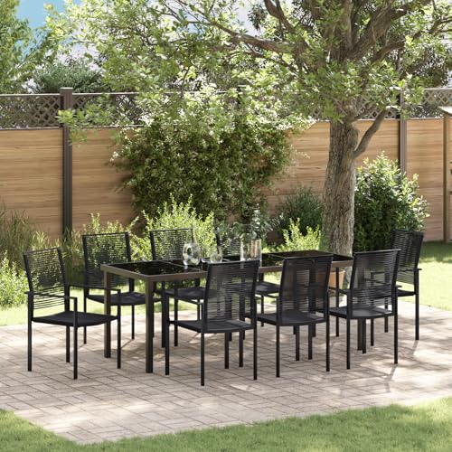 EMYRLXQW Sitzgruppe für den Außenbereich, 9-teiliges Gartenmöbel-Set, schwarzes PVC-Rattan von EMYRLXQW