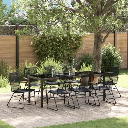 EMYRLXQW Sitzgruppe für den Außenbereich, 9-teiliges Gartenmöbel-Set, schwarzes PVC-Rattan von EMYRLXQW