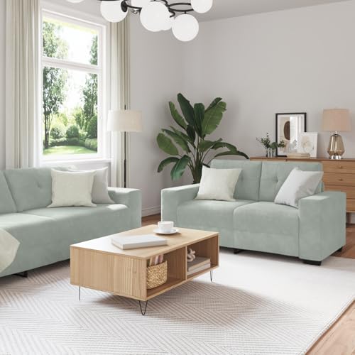 EMYRLXQW Sofas-3-teiliges Sofaset mit Kissen, hellgrauer Samt von EMYRLXQW