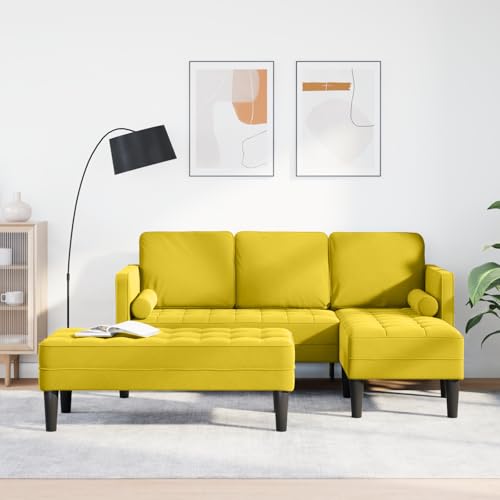 EMYRLXQW Sofas-Gartensofa mit Sitzbank und Kissen L-Form aus gelbem Samt von EMYRLXQW