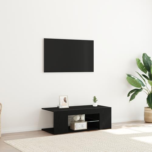 EMYRLXQW TV-Ständer & TV-Schränke - Fernsehschrank mit LED-Leuchten in schwarzer Eiche - 90 x 39 x 30 cm - aus Holzwerkstoff von EMYRLXQW