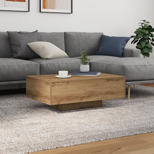 EMYRLXQW Tische, Akzenttische, Couchtisch, Couchtisch mit LED-Lichtern, 85 x 55 x 31 cm, Eichenholz von EMYRLXQW