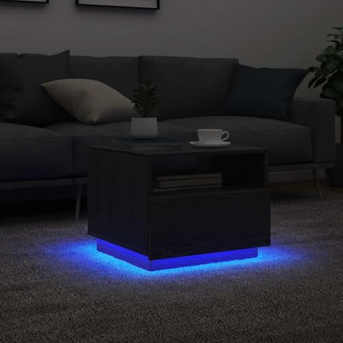 EMYRLXQW Tische, Akzenttische, Couchtische, Couchtisch mit LED-Lichtern, schwarze Eiche, 50 x 49 x 40 cm von EMYRLXQW