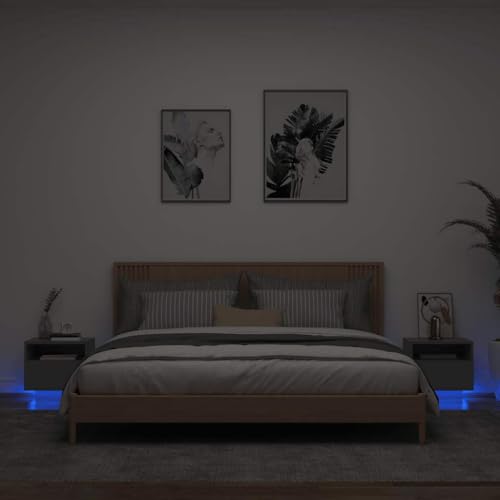 EMYRLXQW Tische, Nachttische, Nachttische, Nachtschränke mit LED-Lichtern, 2 Stück, schwarz, 40 x 39 x 37 cm von EMYRLXQW