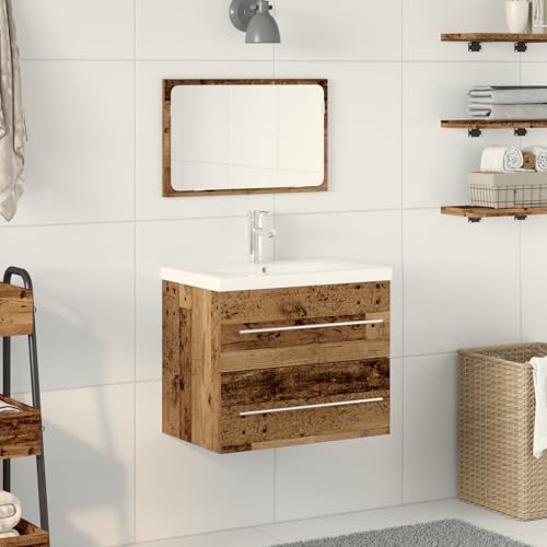 EMYRLXQW Waschbeckenunterschrank mit Einbaubecken aus Altholz Holzwerkstoff von EMYRLXQW