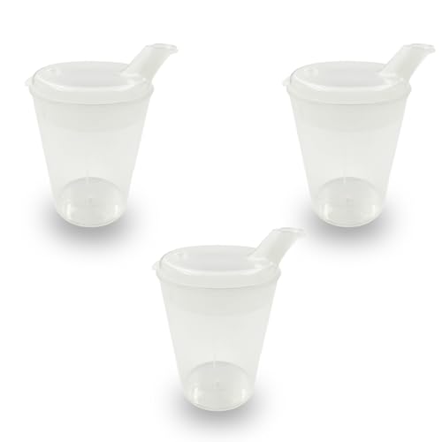 EMYU 3er Set Schnabelbecher 250 ml | 3 Schnabelbecher, 3 Deckel (12 x 10 mm Öffnung) | Trinkbecher, Kinderbecher, Babybecher, Pflege und Altenheim aus 3er Set von EMYU