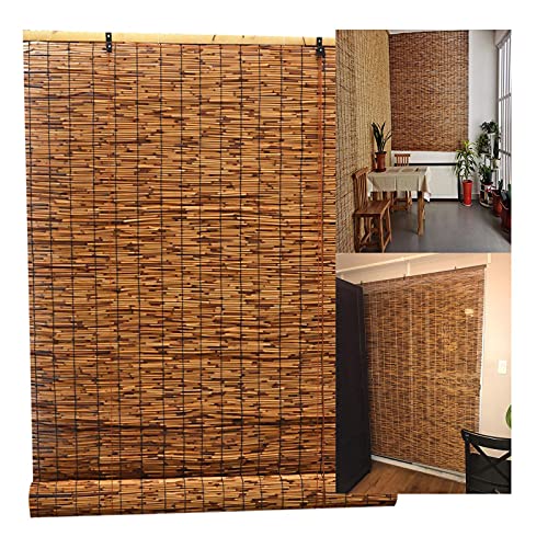 Retro Carbonization Natural Schilf Vorhang,Bambus Rollo Bambus Raffrollo Handgewebt Atmungsaktiv Schatten Sonnenschutz Wand Hauptdekorationen,FüR Garten Terrasse 60x150cm/23.6x59in von EMYU