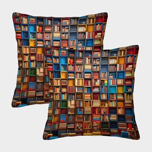 EMYXPAQM Bücherregale Kissenbezug 2er Set Vollwand Bücherregal Kissenhülle Polyester Kissen Deko Bezug Für Sofa Schlafzimmer Gartenbett Dekoration 50x50cm von EMYXPAQM