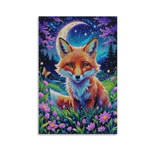 EMYXPAQM Fuchs Leinwandbild Wandbilder Der Fuchs ist im Blumenfeld Bild Auf Leinwand Für Wand Wohnzimmer Wanddeko 20x30inch(50x75cm) von EMYXPAQM