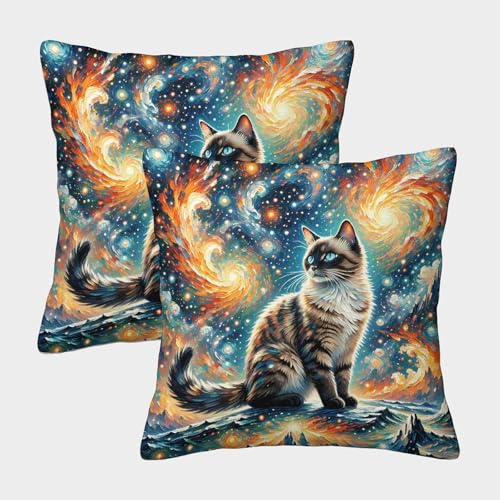 EMYXPAQM GeTigerte Katze Kissenbezug 2er Set GeTigerte Katze Bunte Nebel Kissenhülle Polyester Couchkissen Bezug Für Sofa Schlafzimmer Gartenbett Deko 50x50cm von EMYXPAQM
