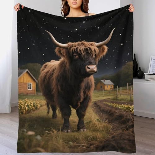 EMYXPAQM Highland Cow Kuscheldecke Muster Highland Kuh Farm Sofadecke Wohndecke Flauschig Decke Super Weiche Flanell Geschenkideen Für Mädchen Und Jungen 60x80inch(150x200cm) von EMYXPAQM
