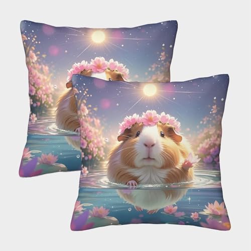 EMYXPAQM Kissenbezug Meerschweinchen Blumenkrone 2er Set, Zierkissen, Couchkissen, Für Sofa, Schlafzimmer, Gartenbett, Dekoration 40x40cm von EMYXPAQM
