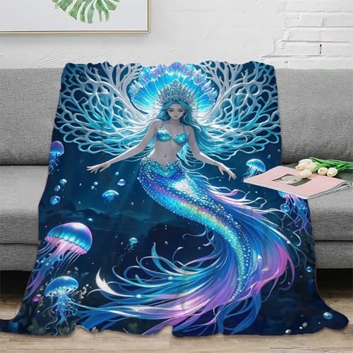 EMYXPAQM Meerjungfrau Kuscheldecke Muster Meerjungfrauenprinzessin Krone Sofadecke Wohnzimmerdecke Flauschige Decke Flanell Weich Geschenkideen Für Mädchen Und Jungen 80x90inch(200x230cm) von EMYXPAQM