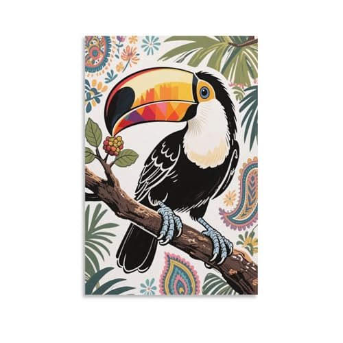 EMYXPAQM Tukan Leinwandbilder Tukan Pflanzen Wandbild Auf Leinwand Hochwertige Zimmerdeko Für Wohnzimmer Schlafzimmer Küche Geschenkidee 08x12inch(20x30cm) von EMYXPAQM