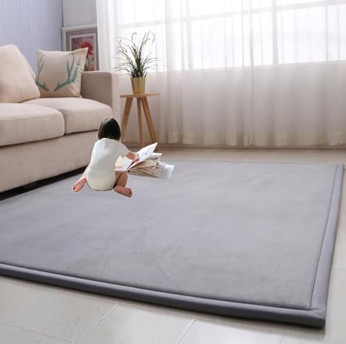 EN AyuL Große Yogamatte, Spielmatte, Korallensamt, dicke Krabbelmatte, Kinderzimmer, Bett-Matratze, Lagre-Teppich für Schlafzimmer/Wohnzimmer/Tatami, 200 x 200 cm, Grau von EN AyuL