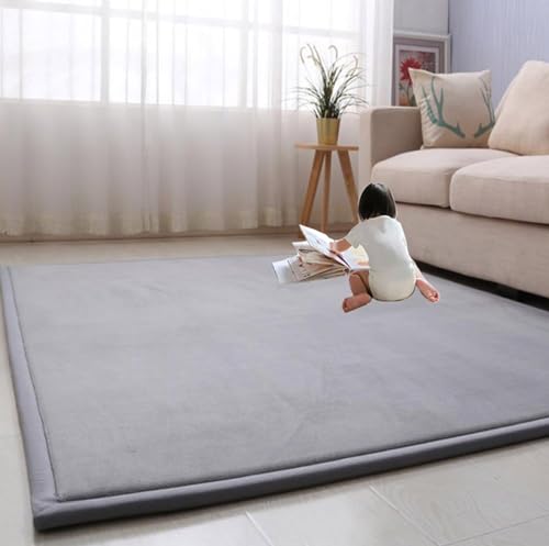 EN AyuL Großer Teppich, Korallensamt, Baby-Krabbelmatte, rutschfeste Baby-Spielmatte, dicker Bodenteppich, Tatami-Yogamatte, Teppich für Schlafzimmer/Wohnzimmer (100 x 180 cm, Grau) von EN AyuL