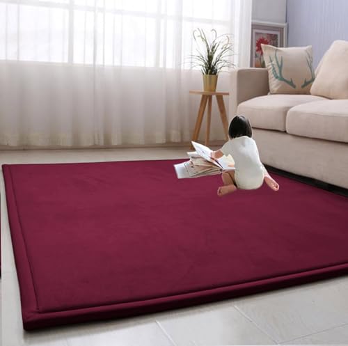 EN AyuL Großer Teppich, Korallensamt, Baby-Krabbelmatte, rutschfeste Baby-Spielmatte, dicker Bodenteppich, Tatami-Yogamatte, Teppich für Schlafzimmer/Wohnzimmer (180 x 200 cm, rot) von EN AyuL