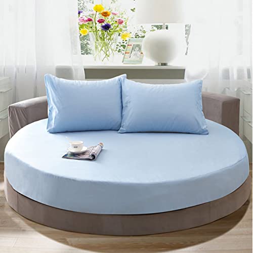 EN AyuL Rundes Bett-Spannbetttuch, einfarbig, 100 % Baumwolle, weich, atmungsaktiv, Bettlaken, alles inklusive, rutschfest, rund, Matratzenbezug (200 cm, Blau B) von EN AyuL