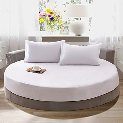 EN AyuL Rundes Bett-Spannbetttuch, einfarbig, 100 % Baumwolle, weich, atmungsaktiv, Bettlaken, alles inklusive, rutschfest, rund, Matratzenbezug (200 cm, weiß) von EN AyuL
