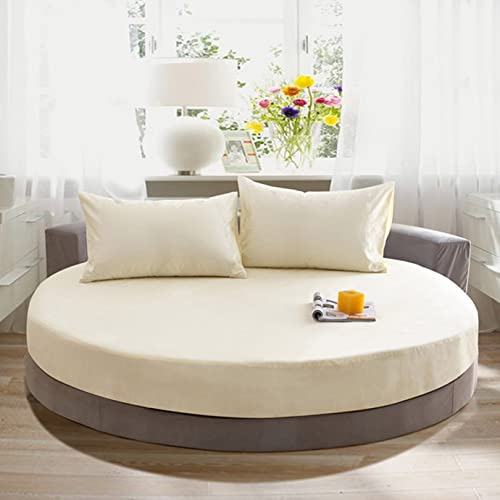 EN AyuL Rundes Bett-Spannbetttuch, einfarbig, 100 % Baumwolle, weich, atmungsaktiv, Bettlaken, alles inklusive, rutschfest, rund, Matratzenbezug (220 cm, Beige) von EN AyuL