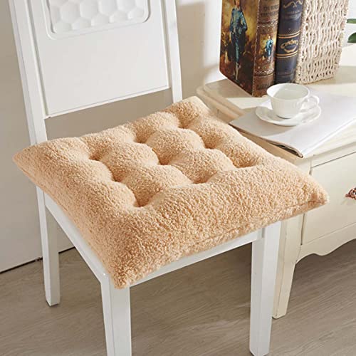 EN AyuL Superweiches Sitzkissen mit Bändern, dickes 8 cm dickes Lammwolle, Sitzkissen, Stuhlkissen für Zuhause, Büro, Sitzkissen, Stuhlmatte für Esszimmer, Terrasse (50 x 50 x 8 cm, Khaki) von EN AyuL