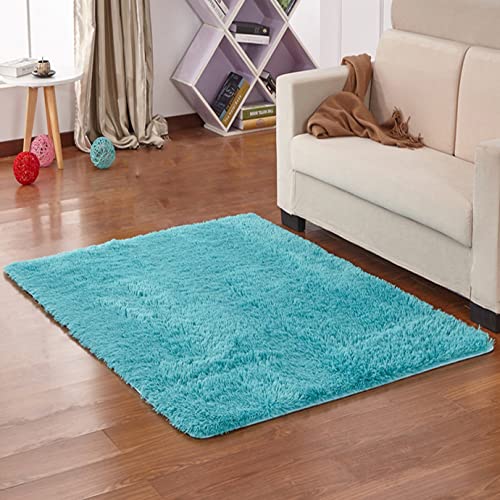 EN AyuL Teppiche für Schlafzimmer/Wohnzimmer, rutschfest, flauschig, weich, quadratisch, Plüschboden, Teppiche für Zuhause, Kinderzimmer, Teppiche (100 x 120 cm, Blau A) von EN AyuL