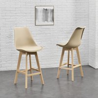 2er-Set Barstuhl mit Rückenlehne Buche-Gestell Beige von [EN.CASA]