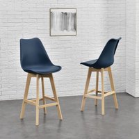 2er-Set Barstuhl mit Rückenlehne Buche-Gestell Blau von [EN.CASA]
