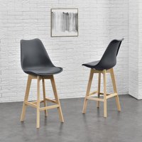[en.casa] - 2er-Set Barstuhl mit Rückenlehne Buche-Gestell Grau en.casa von [EN.CASA]