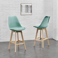 [en.casa] - 2er-Set Barstuhl mit Rückenlehne Buche-Gestell Mint en.casa von [EN.CASA]