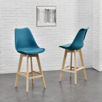 [en.casa] - 2er-Set Barstuhl mit Rückenlehne Buche-Gestell Türkis en.casa von [EN.CASA]